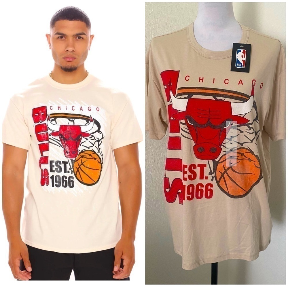 NBA Chicago Bulls Est. 1966 Short Sleeve Graphic Tee Cream Medium Activewear NWT